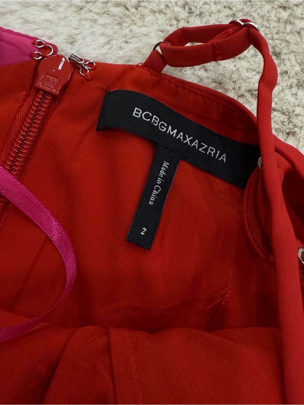 BCBGMaxAzria Red and Pink One-Shoulder Colorblock Mini Dress - Picture 9 of 9